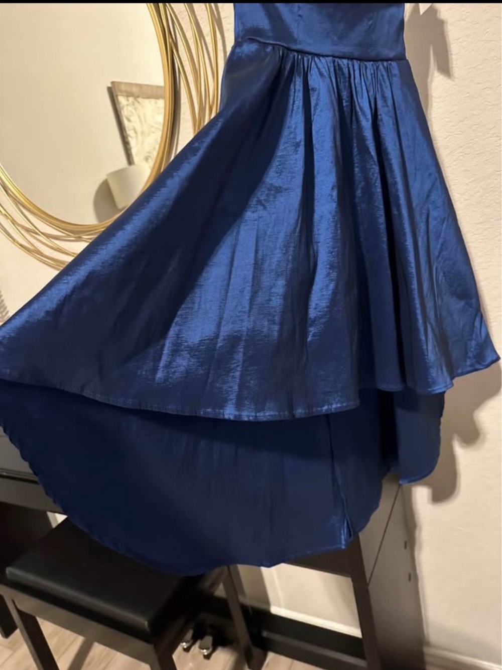 Women's Blue Satin High-Low Skirt